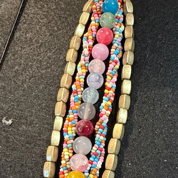 Apple Watch Band Multicolor Beaded Gold Connector Bracelet - Picture 2 of 3